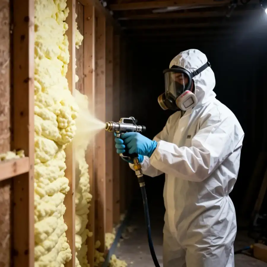 Professional applying spray foam insulation